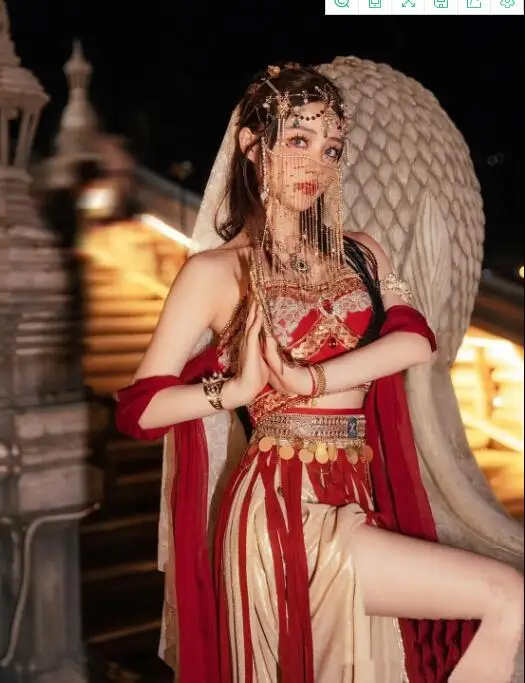 Exotic Han Costume Dunhuang Flying Skirt Slit Red Princess Costume of Western Regions