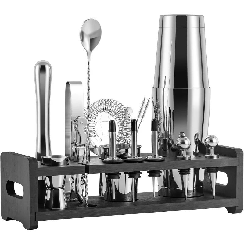 

24-Piece Cocktail Shaker Set,Perfect Home Bartender Kit for Drink Mixing,Stainless Steel Bar Tools with Stand,Velvet Carry Bag