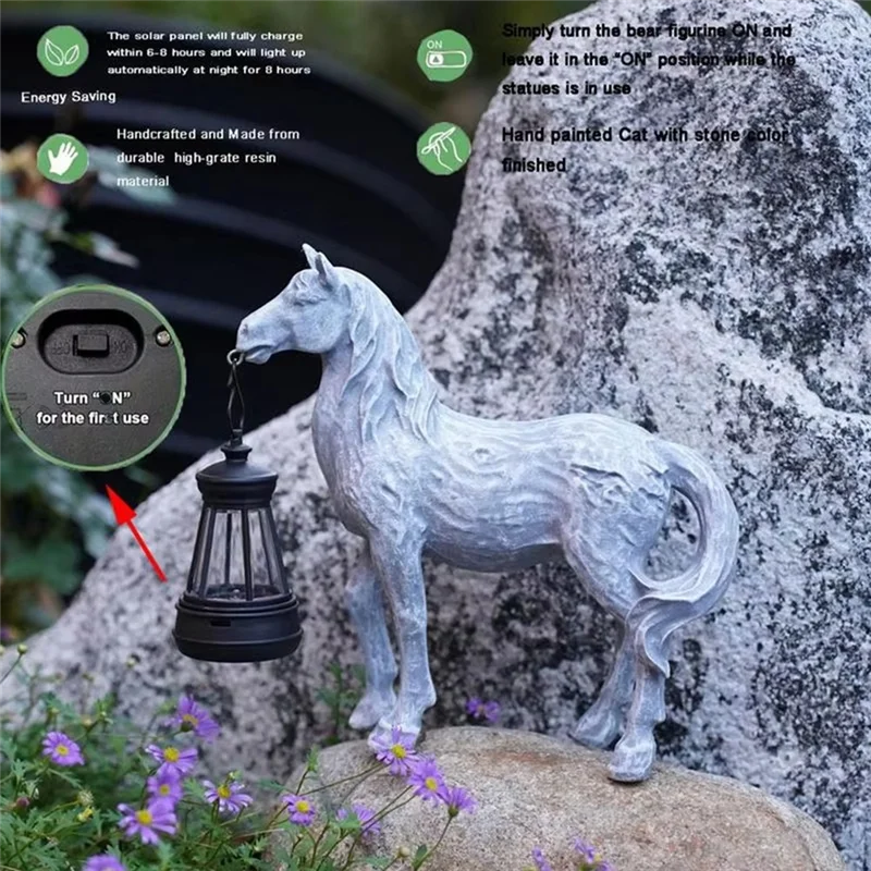 

PORK-Cute Horse Statue With Solar Lantern Figures For Garden Yard Decoration Art Craft Sculpture For Women Men Birthday