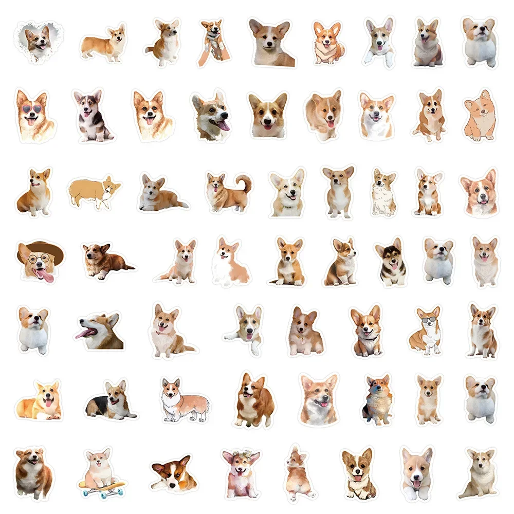 60PCS Cute Realistic Pet Corgi Graffiti Stickers Creative Waterproof DIY Decorative Mobile Phone Case Guitar Kids Toys Sticker
