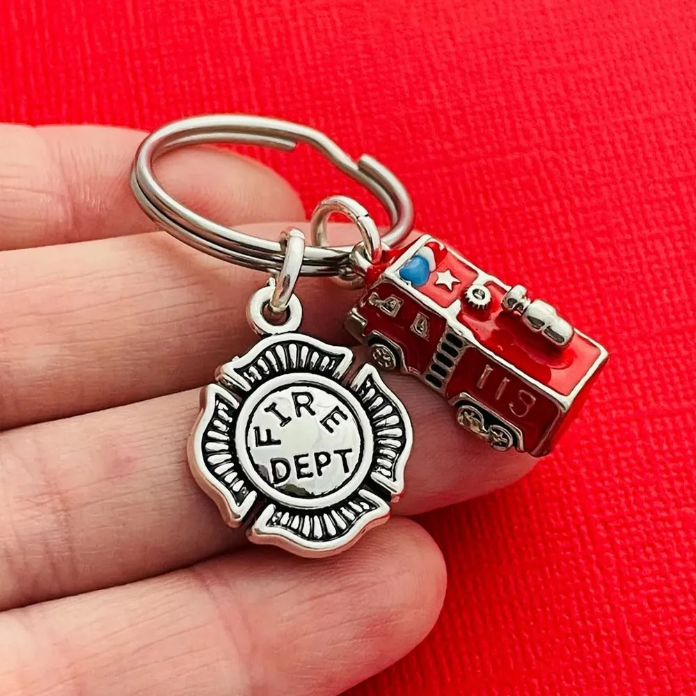 Fire Extinguisher Badge Fireman Axe Fire Truck Key Chain