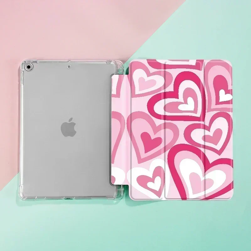 Pink Hearts Case ใช้งานร่วมกับ iPad iPad 9.7 นิ้ว (6th/5th Generation, 2018/2017) Mini4/5 ,Air4/5 10.9in, พร้อมที่ใส่ปากกา