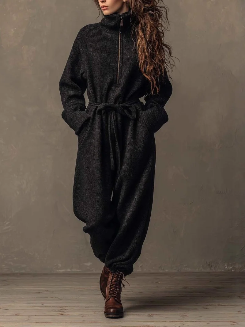 

Streetwear Knitting Jumpsuits Spring Clothing Women Long Sleeves Lace-Up Rompers Playsuits Knitted One Pieces Overalls Outfits