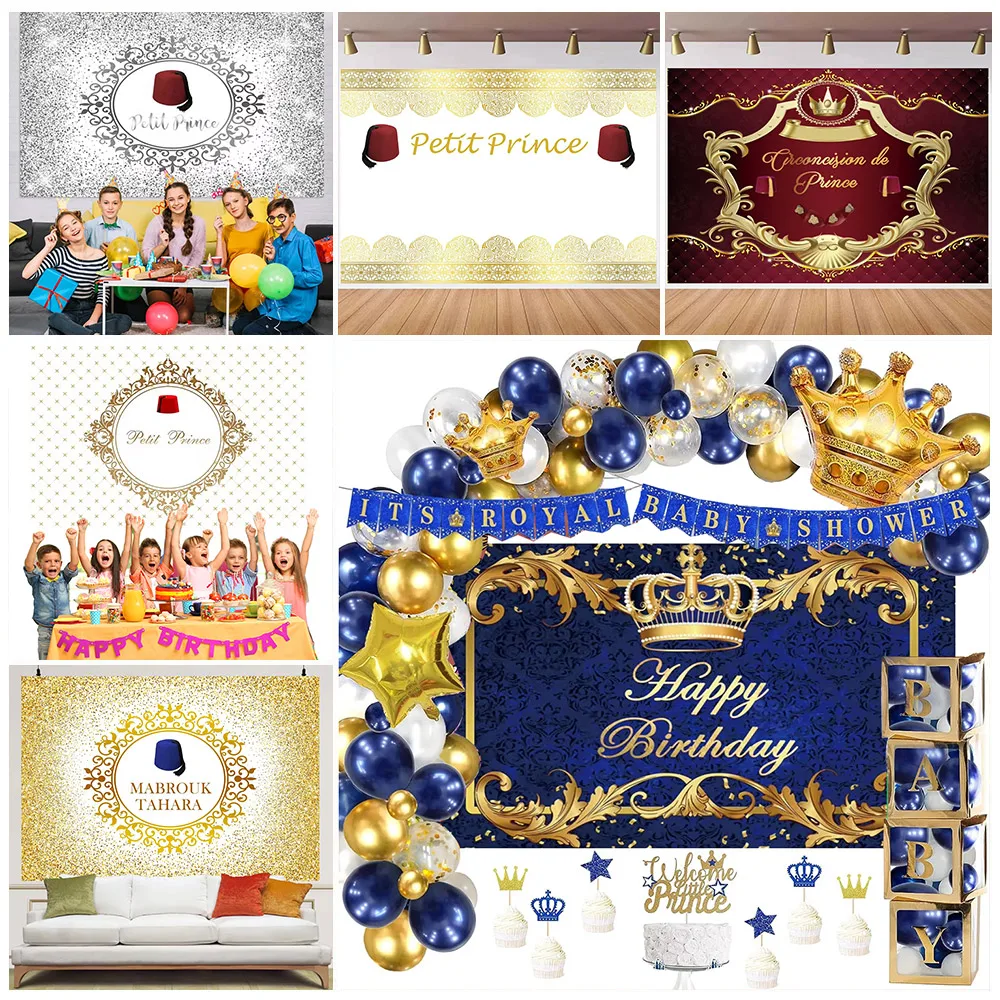 Golden Royal Petit Prince Hat Theme Kids Boy Prince Birthday Party Decoration Golden Crown Royal Newborn Photography Backdrop