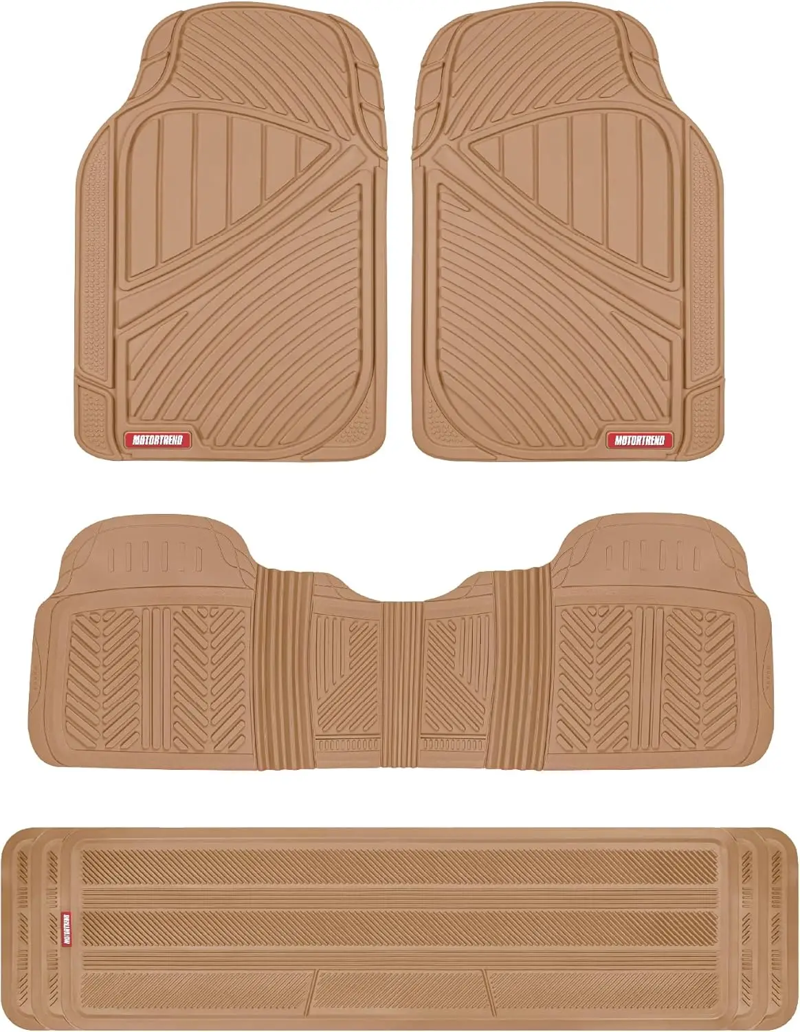 

3-Row Heavy Duty Rubber Floor Mats for Car SUV Van, Durable All-Weather Protection with Extra-High Ridgeline Design, Beige