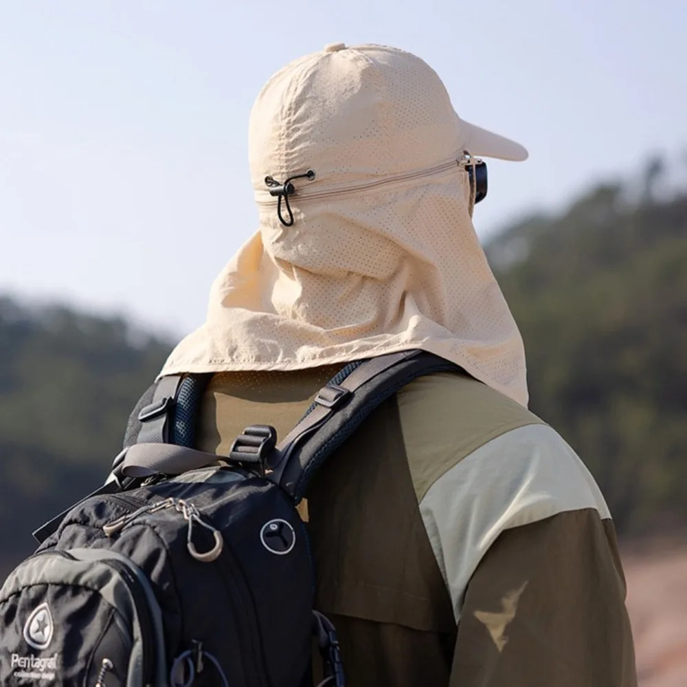 قناع الوجه المحمول للرجال قبعة الشمس ذات حافة واسعة وغطاء صيفي شبكي للوجه 360 درجة °   قبعة صيد خارجية قابلة للتنفس للحماية من الشمس للتخييم