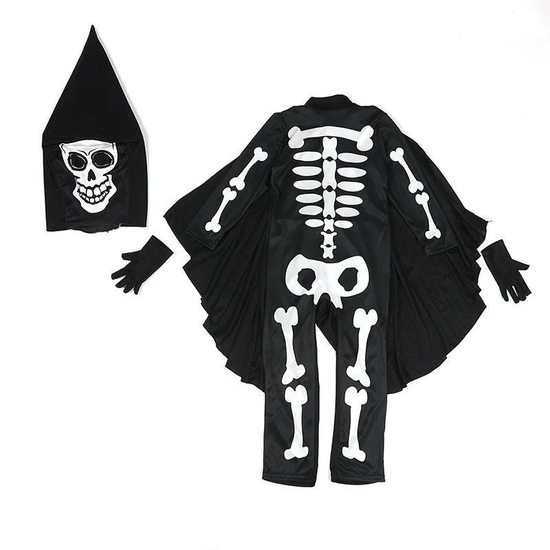 Unisex Kids Halloween Black Devil Ghost Skeleton Costumes Children Death Azrael Cosplay Carnival Purim Role Playing Party Dress