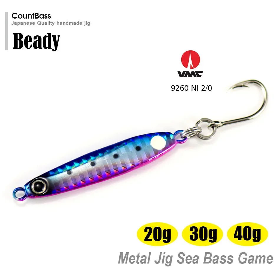 Countbass 5pcs 20g 30g 40g Fishing Jigs with VMC single hook, Metal Jig Lures, Micro Fish Bait, Sea bass Jigging