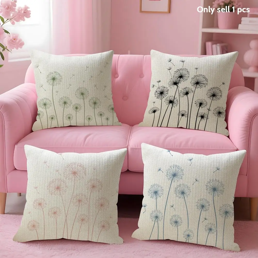 Dandelion Pattern Cushion Cover Linen Organic Fabric Double-Sided Printing Sofa Breathable Home Decor Gift Pillow Case