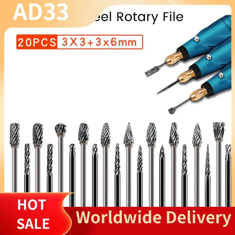 ข้อเสนอที่ดีที่สุด 20 ชิ้นเครื่องบดแบบไดร์ฟ เครื่องมือ ตะไบไม้แกะสลัก 1/8 นิ้วก้านสำหรับโลหะ ไม้ เชื่อม บด ขัด