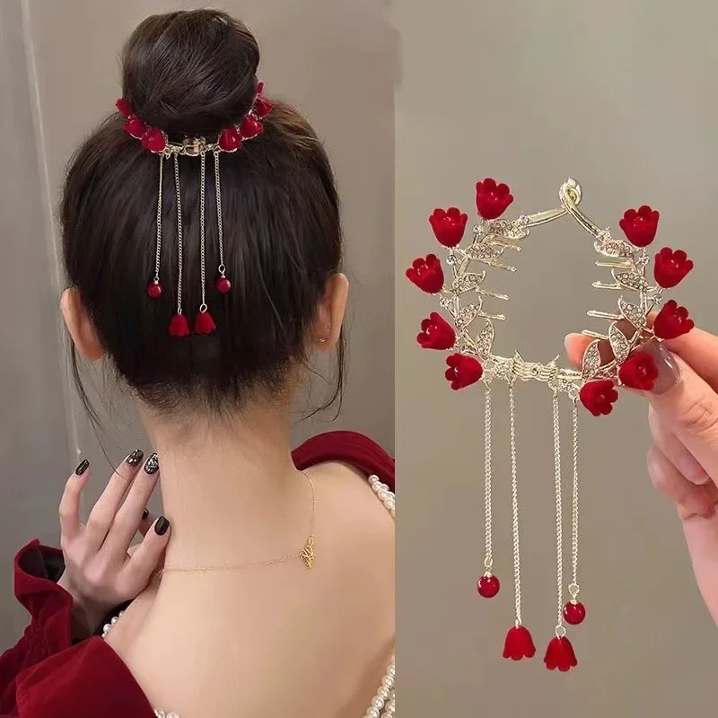 Tassel Ponytail Hair Clips for Women Girl Rhinestone Hair Styling Claws for Buns Hair Holder Elegant Buckle Hair Pins