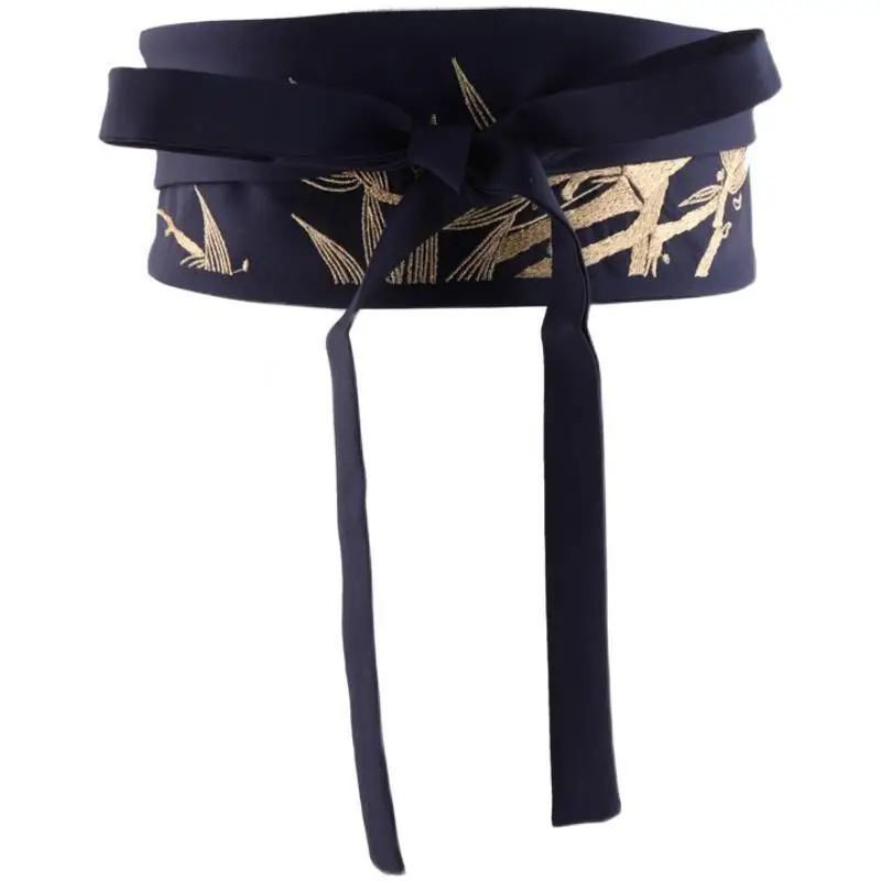 Cinturilla bordada de estilo chino para mujer, exquisito patrón de hoja de bambú, fajín ancho, Hanfu accesorios decorativos, 1 unidad