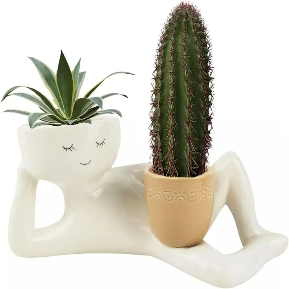 

Resin Lazy Little Character Flowerpot Lying Down Figure With Drainage Hole Holding Pot Planter Succulent Plant Pot Garden Decor