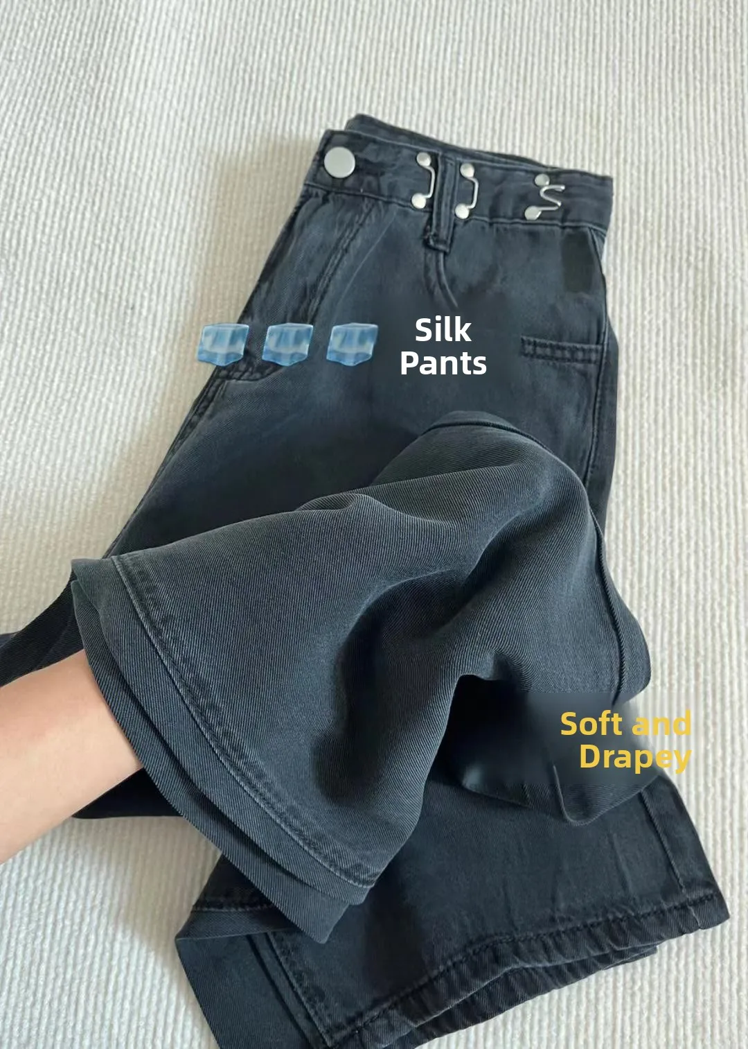 

Женские летние джинсовые брюки из шелка с высокой талией, быстросохнущие, охлаждающие, больших размеров, 300 г/м², регулируемые, утягивающие, в пол