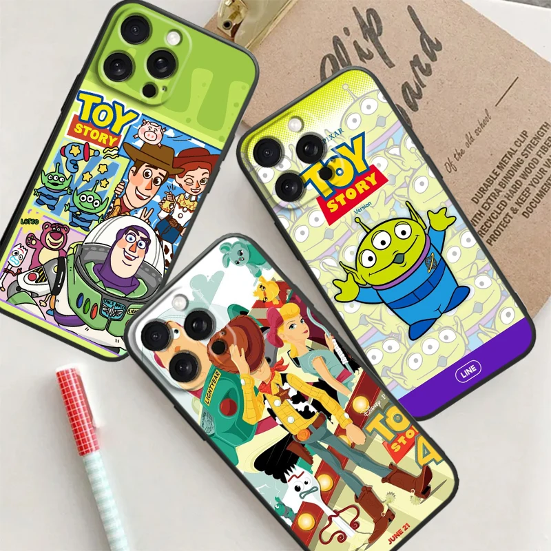 Toy Story Disney Cartoon Cute For iPhone 15 14 13 12 11 XS XR X 8 7 SE Pro Max Plus Mini Black TPU Phone Case