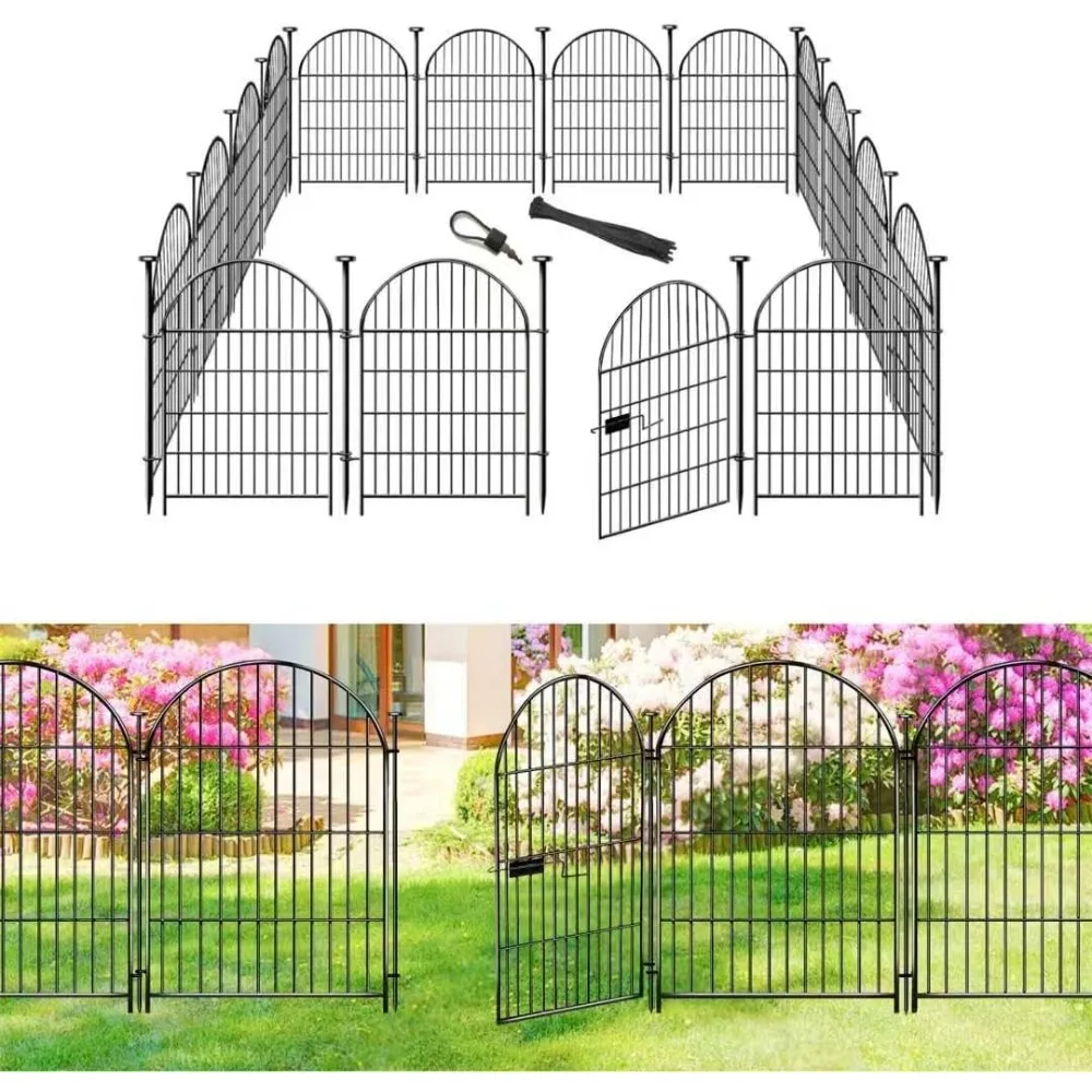 

Tall Garden Fence Animal Barrier with Gate, 40 in(H)×43.7ft(L) 20 Panels No Dig Fence for Dogs, Rustproof Metal Wire Animal