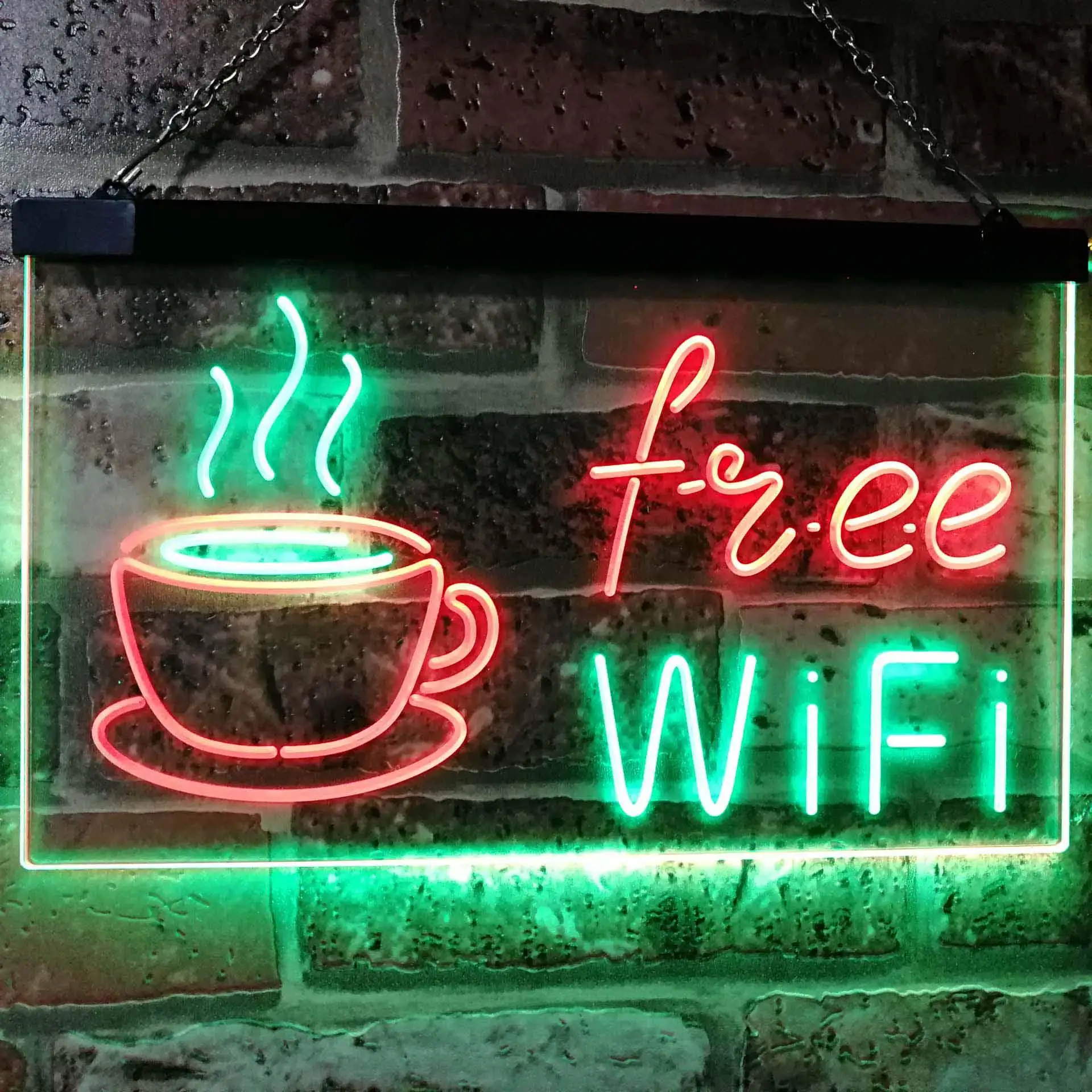 free Wi-Fi. with Hot Coffee. Cafe Dual Color Led Neon Sign st6-i2572