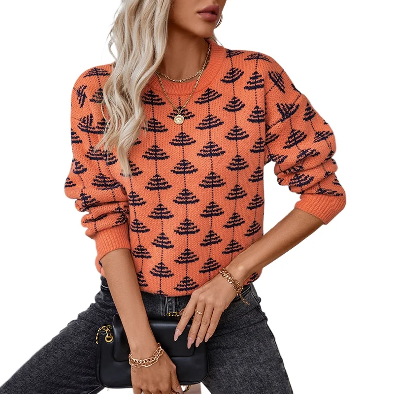 

Fashion jacquard pullover sweater women's autumn and winter new loose round neck long-sleeved versatile knitted sweater