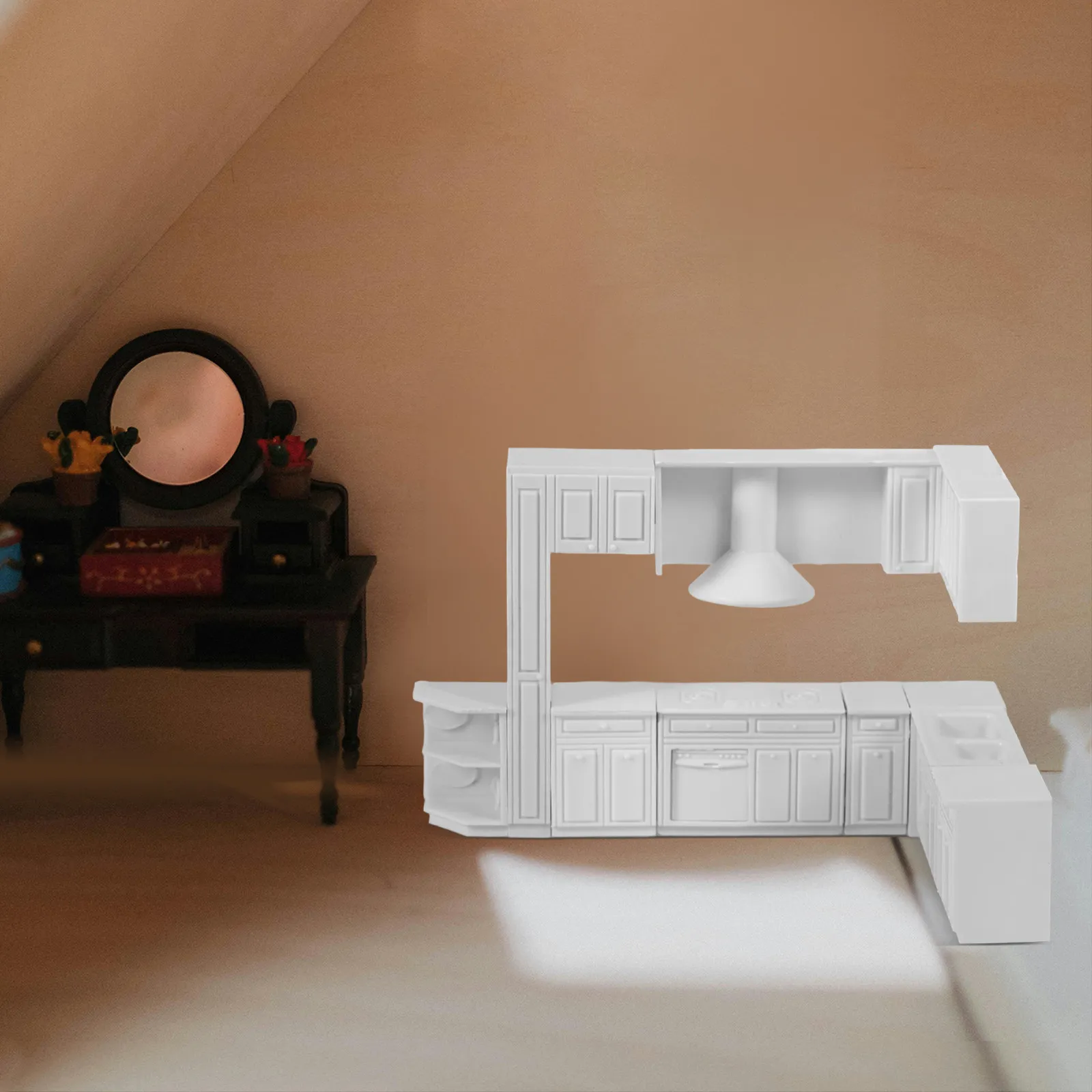 Kitchen Wash Basin Prop Mini Stove Toy Working Dollhouse Miniature Furniture Model Dessert Cabinet for Bathroom Sink Supplies