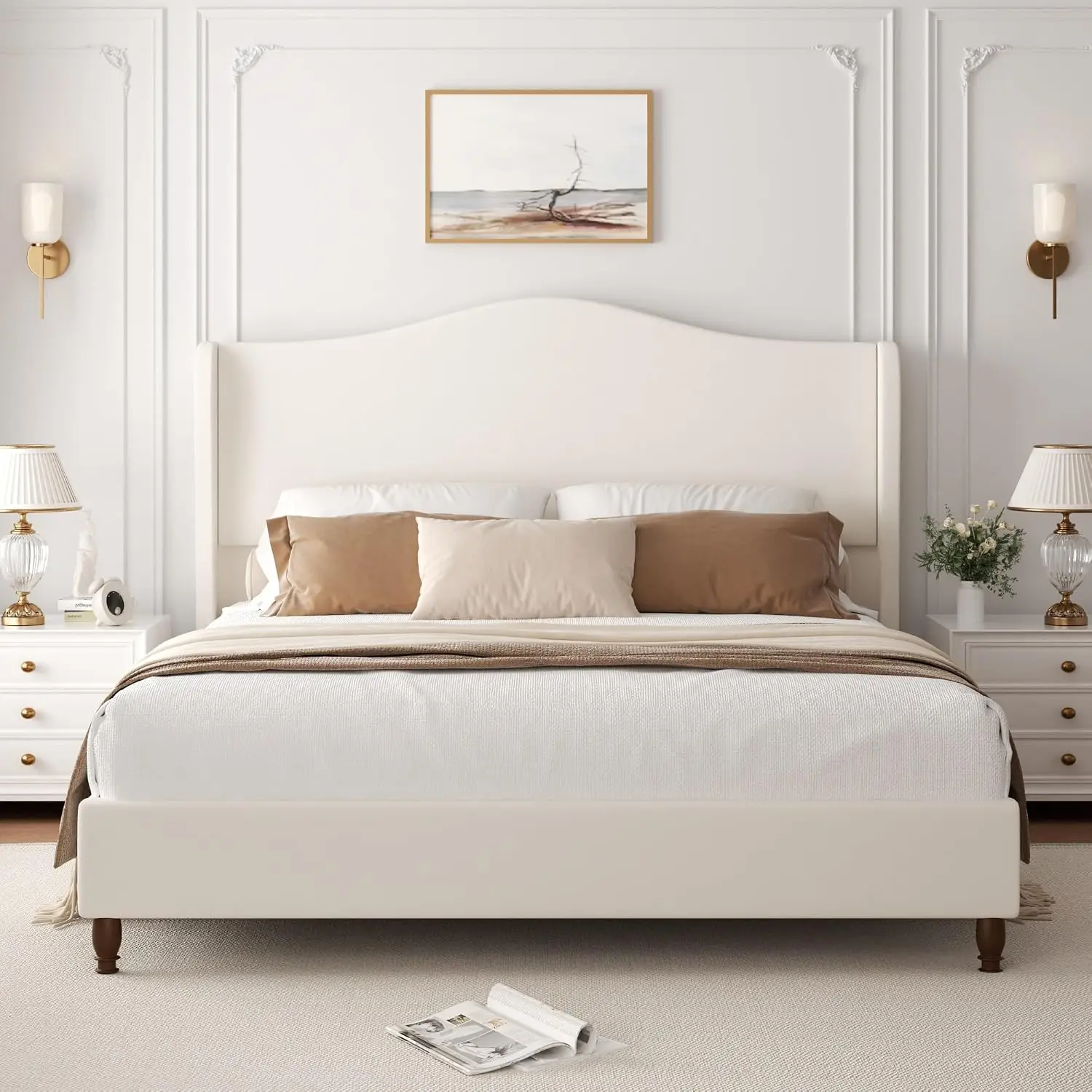 Chenille Queen Platform Bed Frame 52
