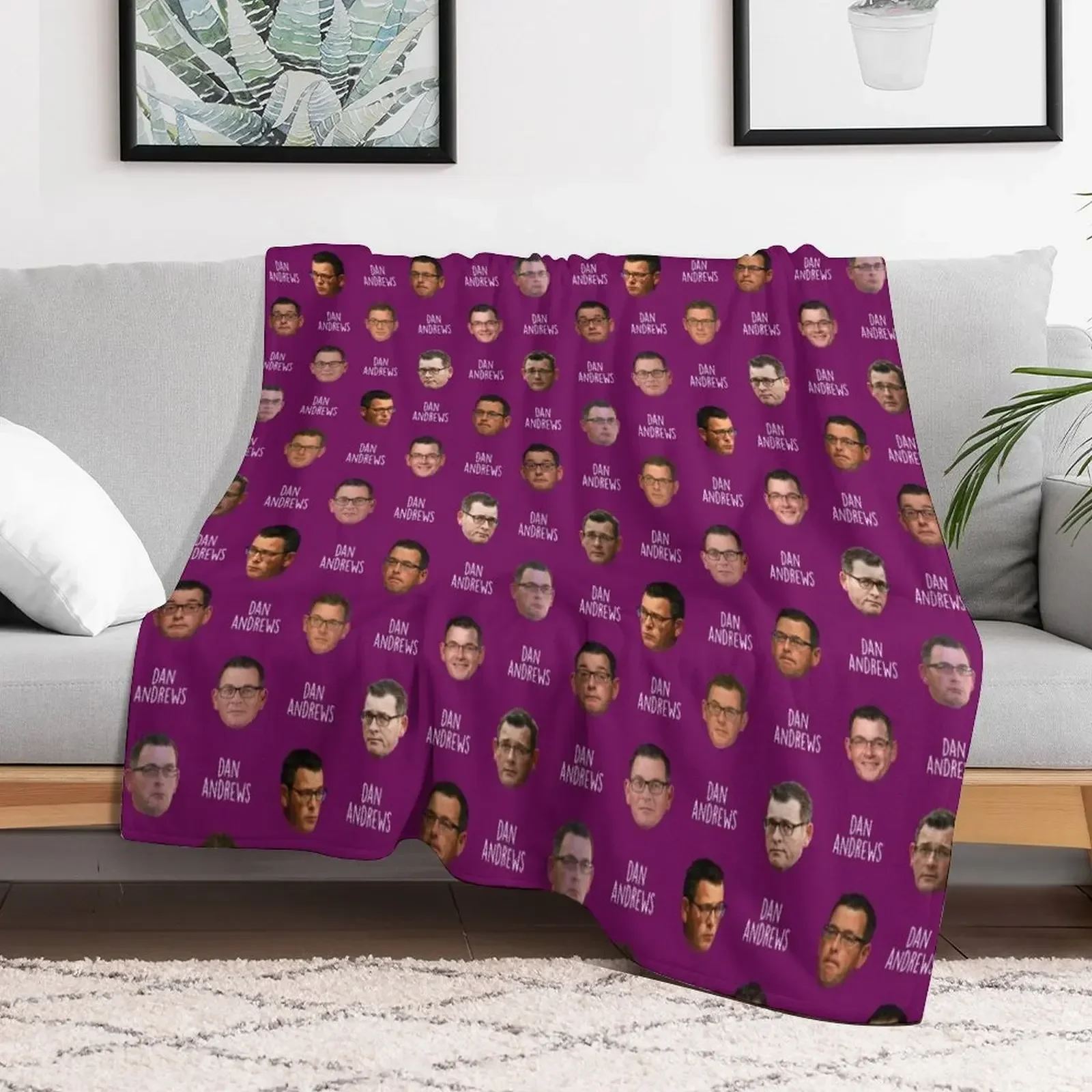 Dan Andrews - Purple Face Pattern Throw Blanket Flannel Fabric Weighted Camping Blankets