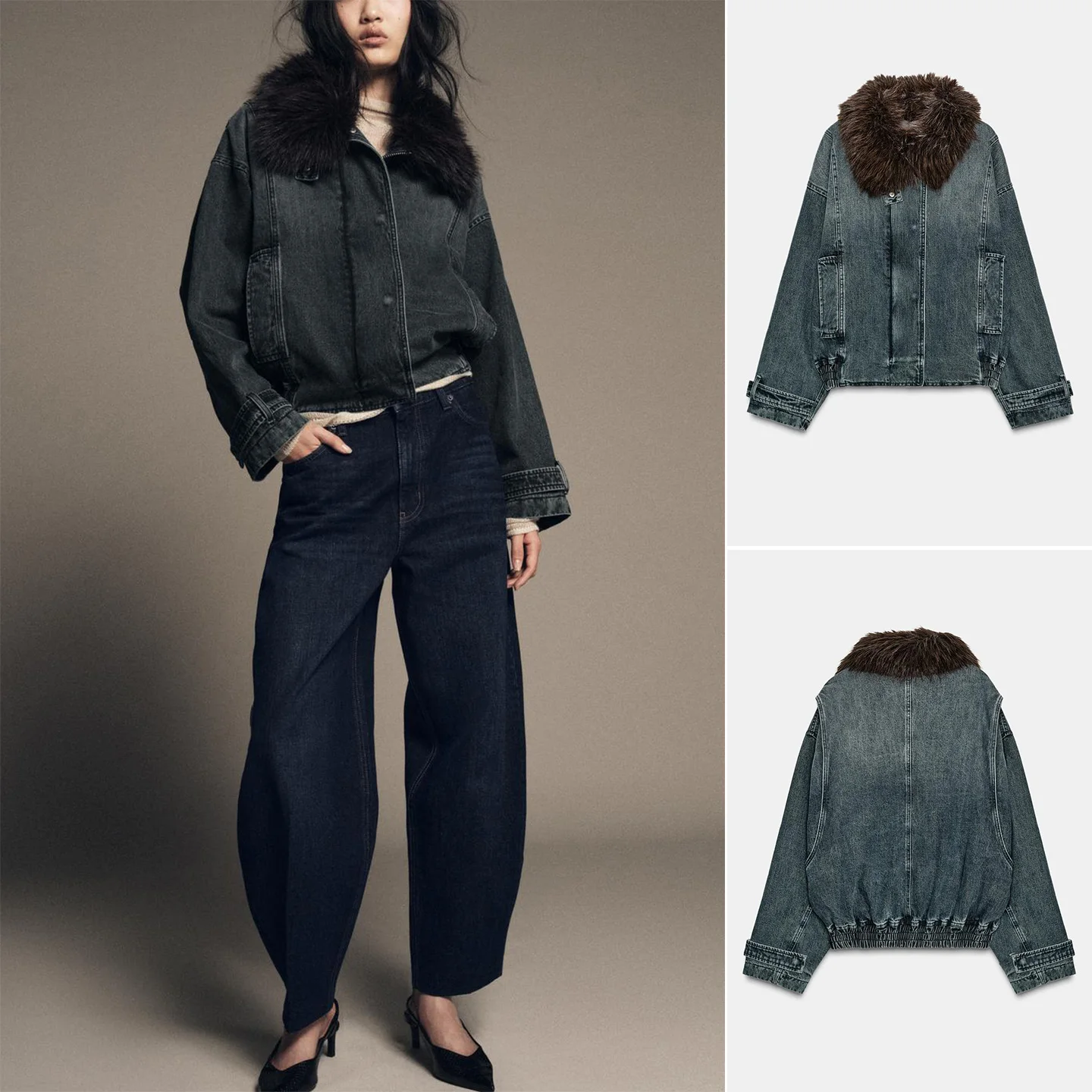 

Winter New Women's Simple Sle Long Sve Collarl Denim Pilot Jaet Coat ort Length Button Closure Polyester Fiber