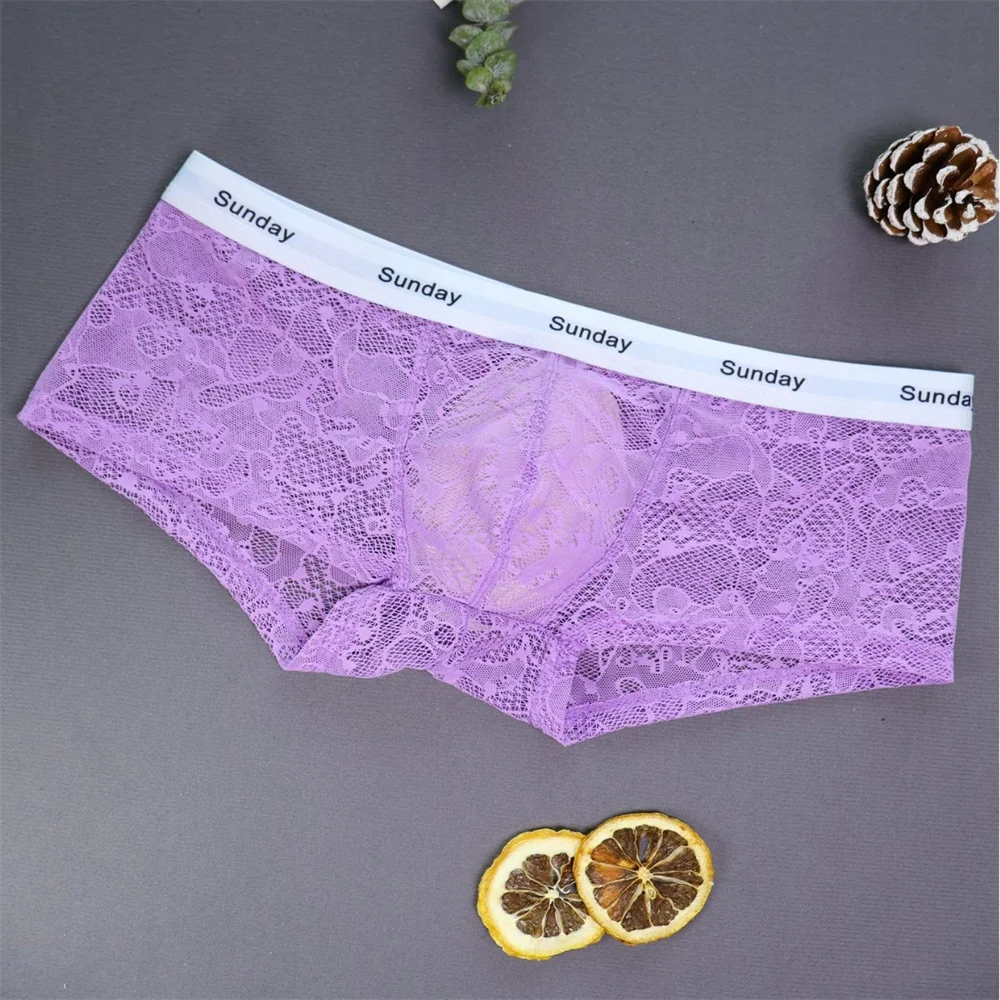 جديد شبكة الملاكمين الرجال تنفس "ال Sunday" المطبوعة السراويل مثير الدانتيل الشفاف الذكور سراويل تنفس S-XL Boxershort