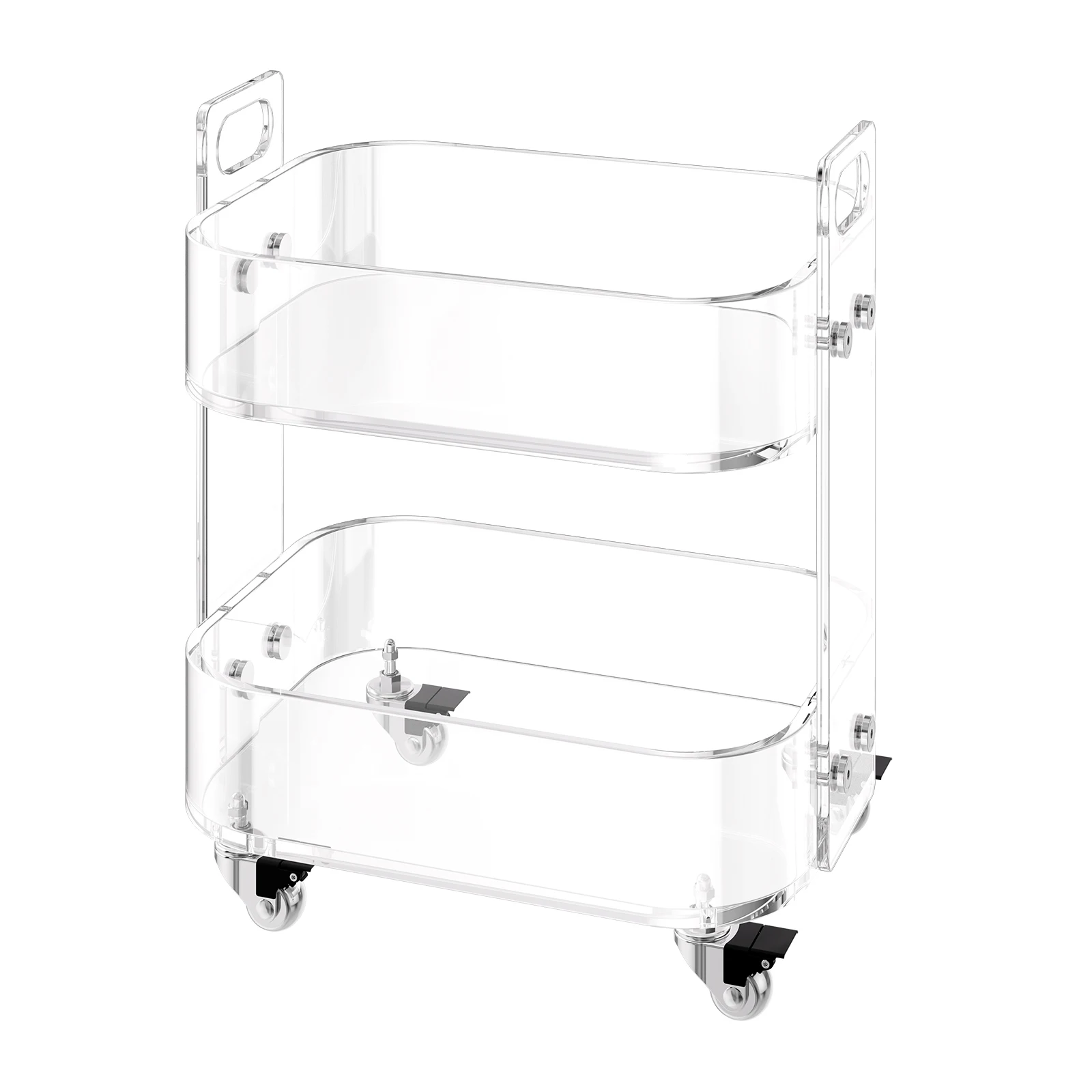 SucceBuy Acrylic Table with Wheels 2 Tiers Mobile Cart Table Modern Rolling Acrylic Storage Desk Clear Nightstand Side End Desk