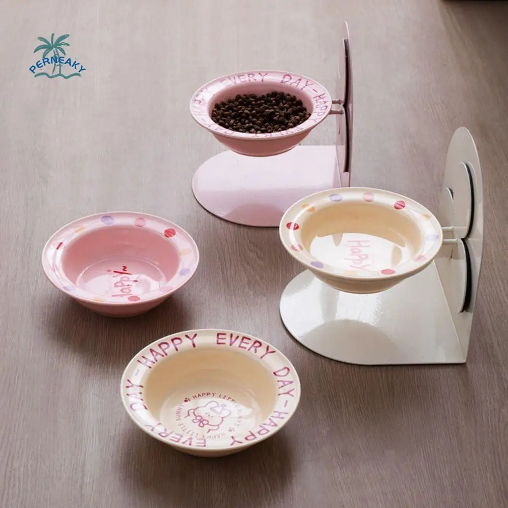 

Detachable Ceramic Cat Bowl Adjustable Height Protects Cervical Cat Drinking Bowls Anti Vomiting Anti-slip Pet Feeding Dish