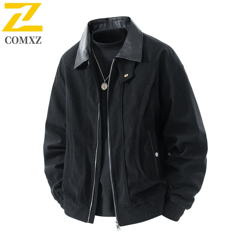 

Новинка 2023 года, мужская повседневная куртка, весенне-осенняя модная рабочая одежда в стиле ретро, куртка с кожаным воротником, уличная уличная дорожная куртка для подростков