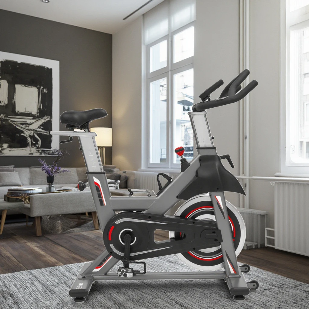 Bicicleta estática deportiva de ciclismo interior ajustable para el hogar con cinturón estacionario volante de inercia de acero magnético para rueda giratoria