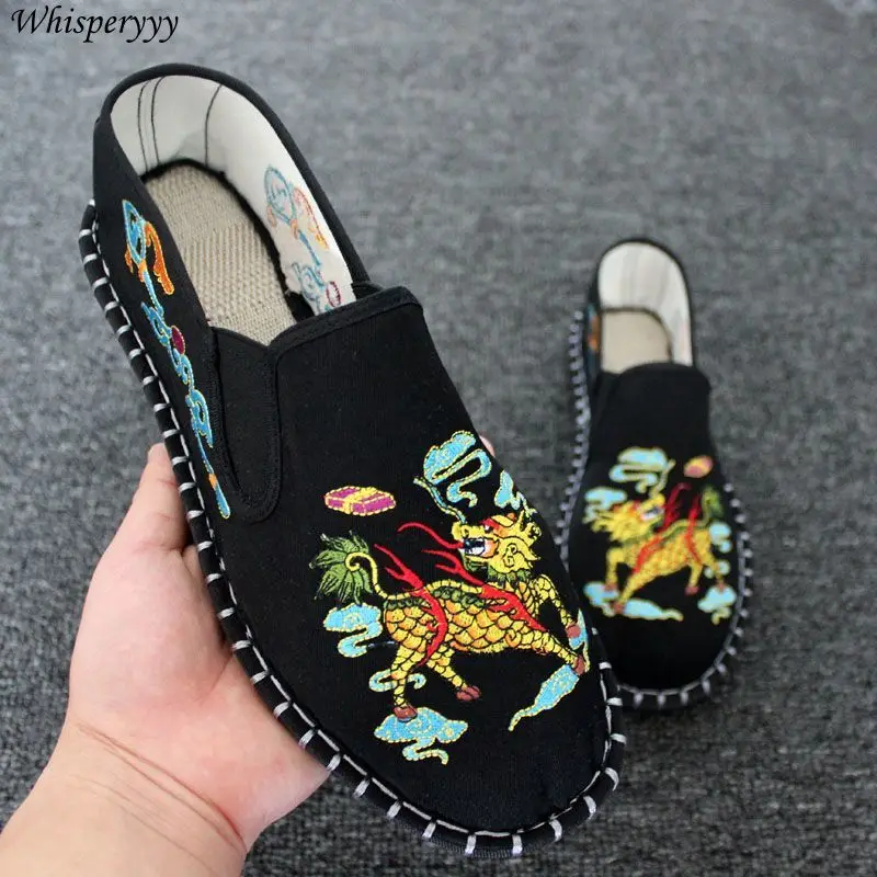

Мужская тканевая обувь с вышивкой, весенне-осенняя дышащая обувь Qilin с защитой от запаха, дышащая повседневная обувь в национальном стиле, мужская обувь