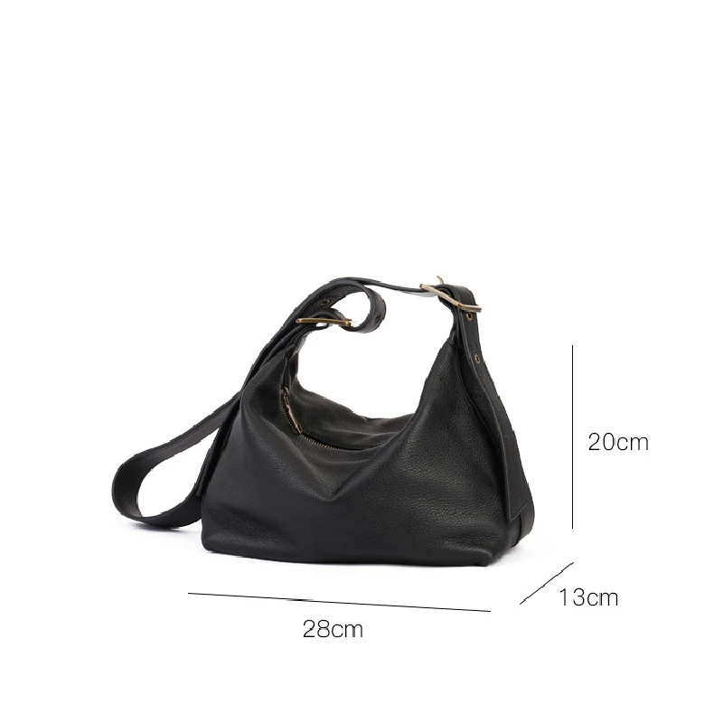 Nesitu Highend Vintage White Black Full Grain Genuine Leather Women Shoulder Messenger Bag Purse M9197