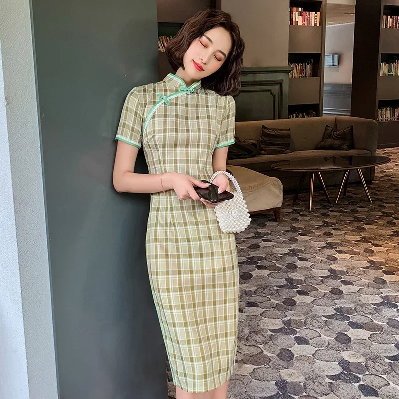 

Chinese Style Womens Cheongsam Dress Cotton Linen Vintage Chinese Traditional Qipao Costume Wiggle Bodycon