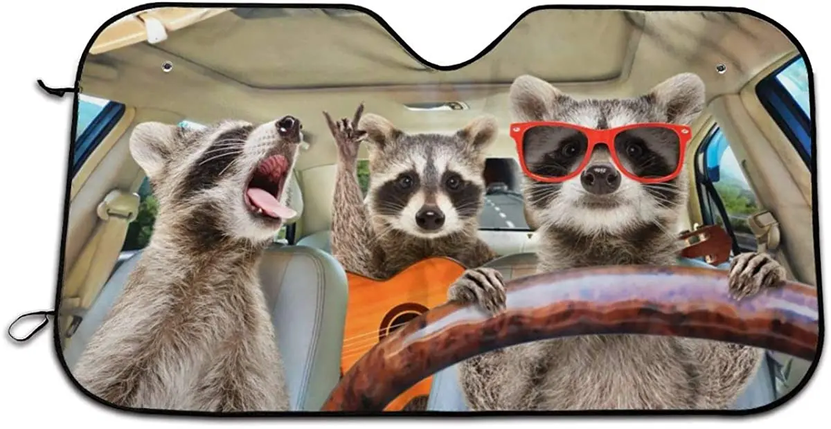 

Car sunshade Bargburm Three Funny Raccoons Animals Windshield Sun Shade for Car SUV TruckSTYLE FOR CAR