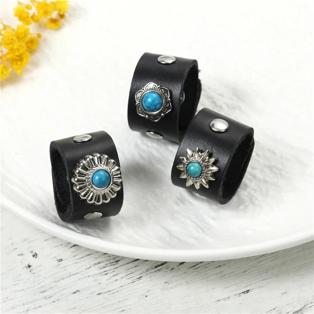 Classical Man Flower Shape Leather Series Vintage Rings Unique Design Jewelry Simple Leather Ring for Father\'s Day gift