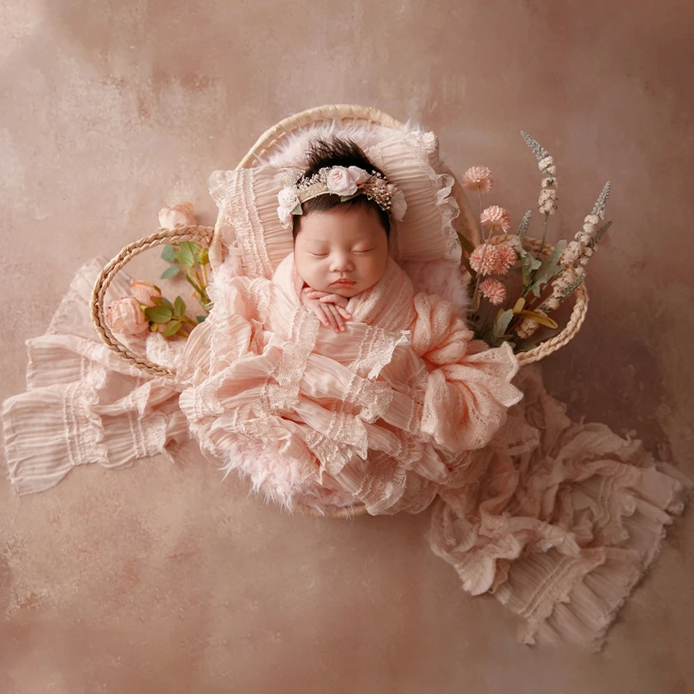 Pink Theme Baby Photography Props Newborn Photo Lace Pillow Mesh Wrap Cute Rabbit Doll Studio Shoot Background Accessories
