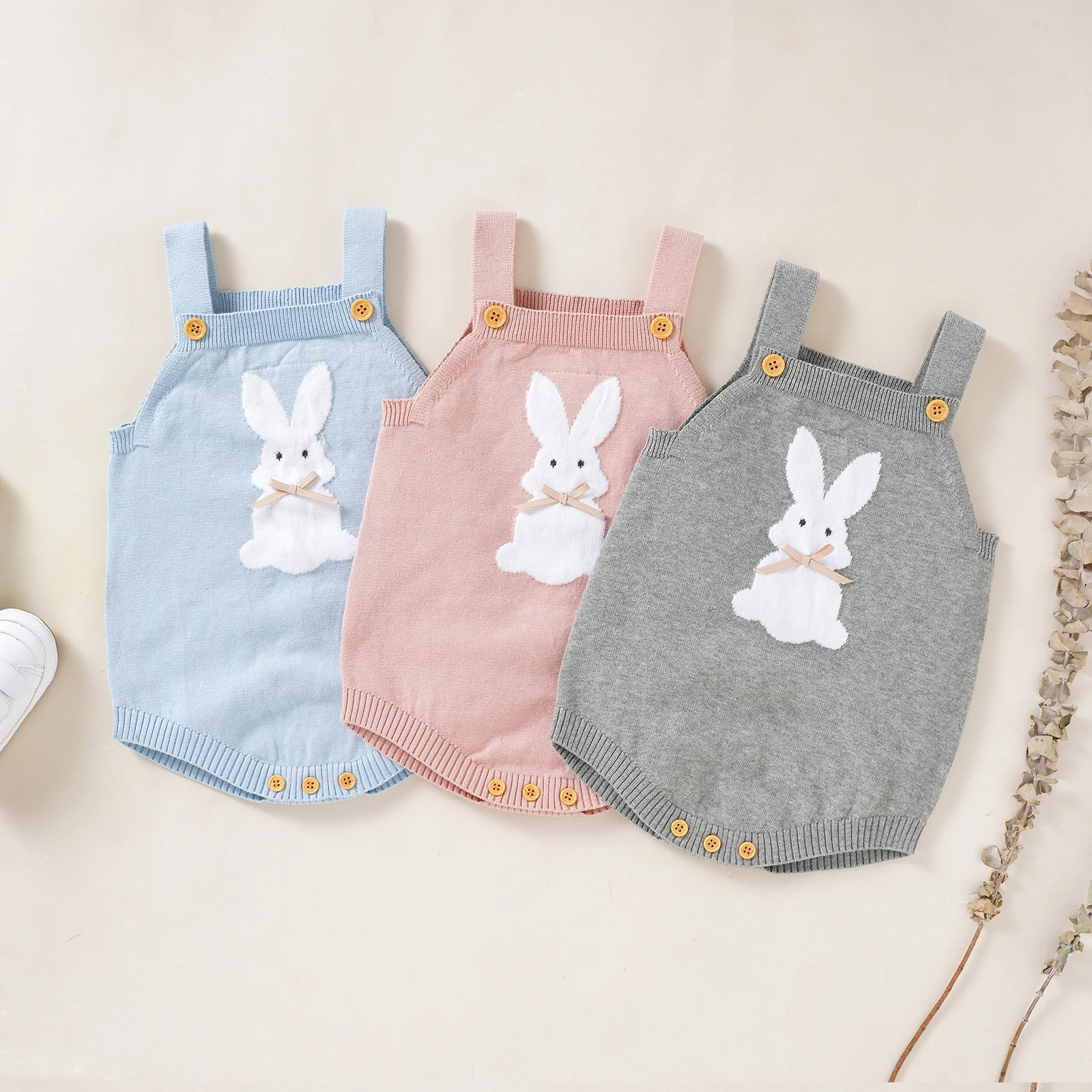 

Baby Girl Boy Easter Bunny Romper Sleeveless Knitted Bodysuit Jumpsuit My 1st Easter Outfit Cute Baby Knitwear Clothes