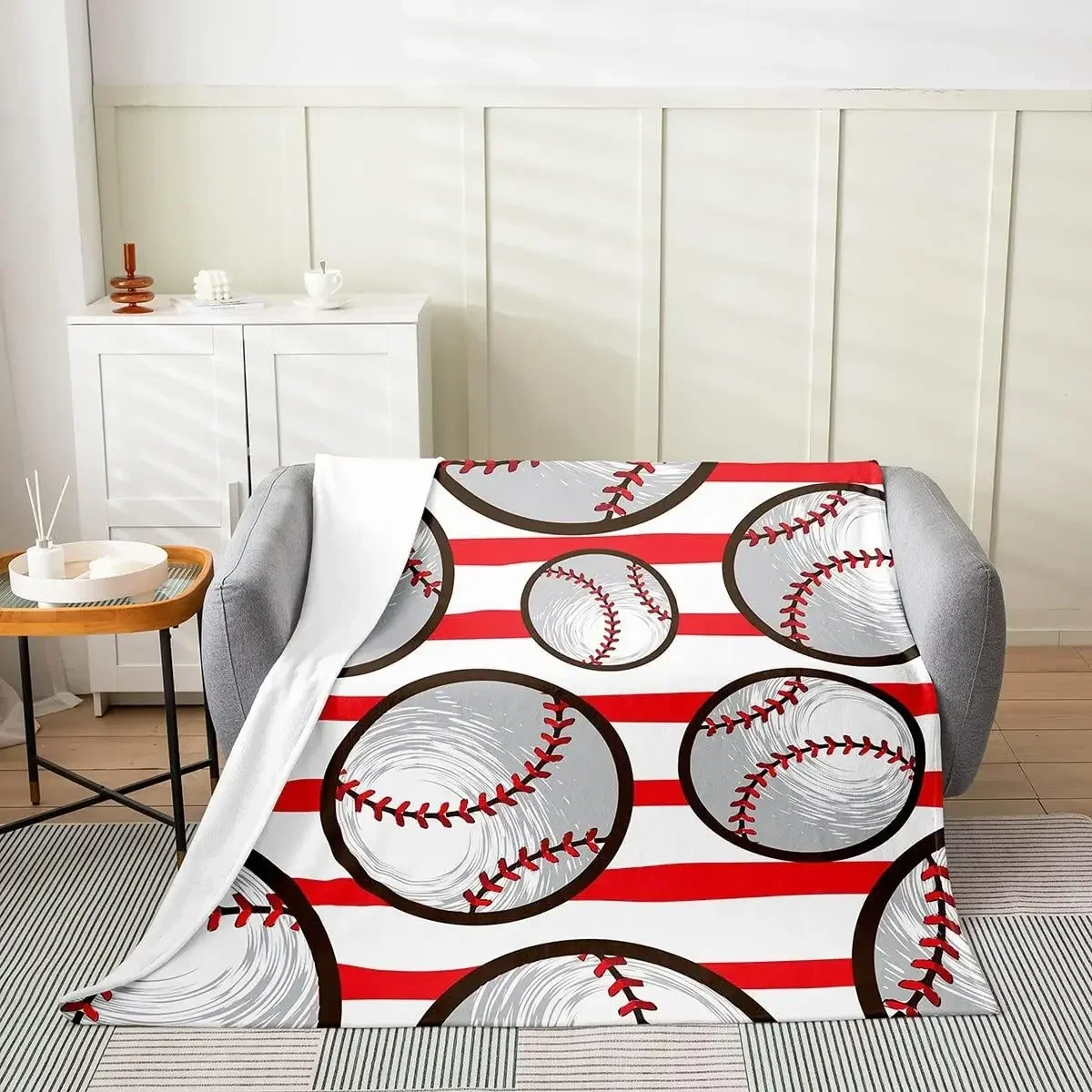 

Флисовое одеяло Baseball Lightning с мультяшным дизайном для тенниса и спортивных игр, для взрослых и подростков, красное, с геометрическими полосами, постельное белье