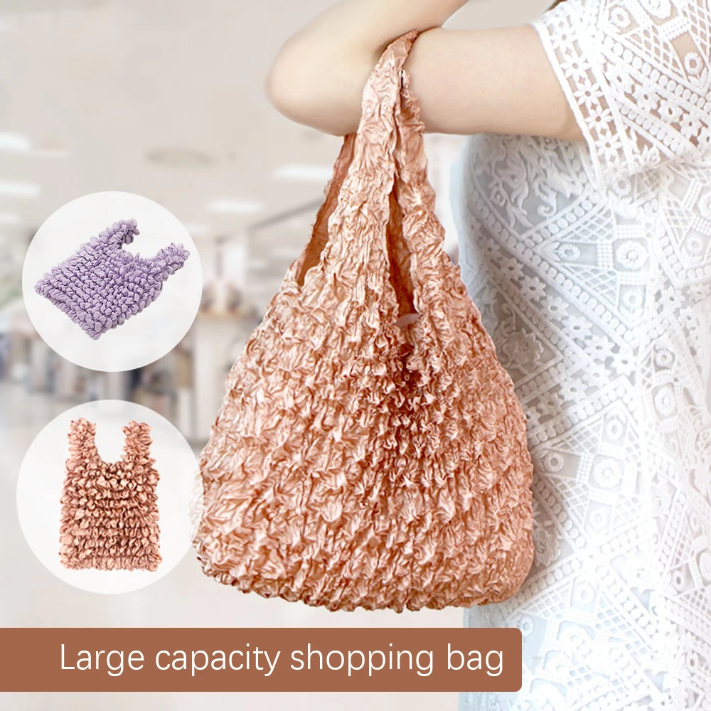 Fold Pleated Flexible Stretch Mini Bag Mini Bag Large Capacity Bubble Elastic Portable Shopping Handbag Tote