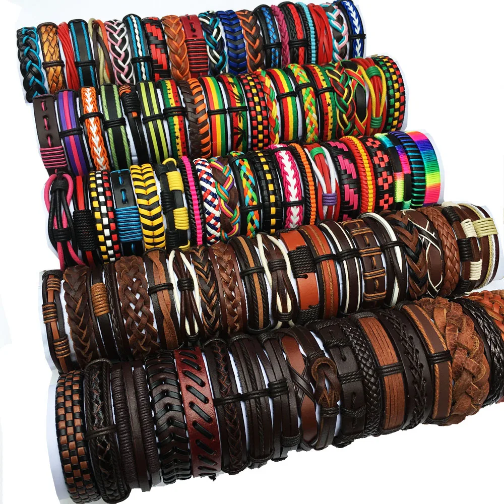 50Pcs/Lot Fashion Wholesale Random Bulk Lots Styles Multilayer Leather Cuff Bracelets Men\'s Women\'s Jewelry Party Gifts MX9