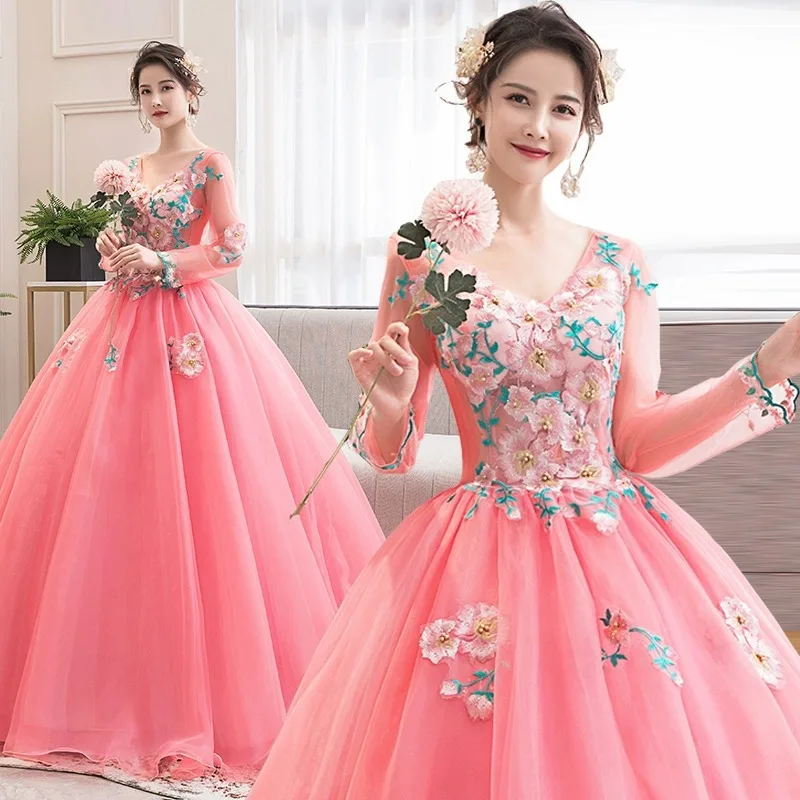

French Pink Evening Dress Women's Embroidered Hard Yarn Fluffy Wedding Gown Fashion Trend Light Luxury Dress
