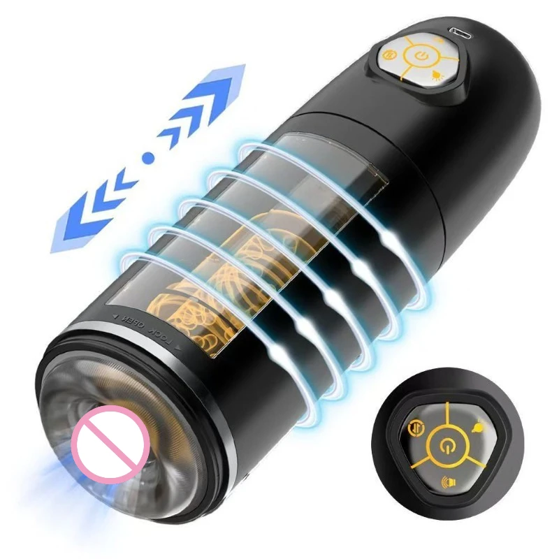 Fully Automatic Space Capsule Men's Masturbator Rotating Telescopic Symphony Ambient Lightt Pronunciation Aircraft Cup Sex Tool