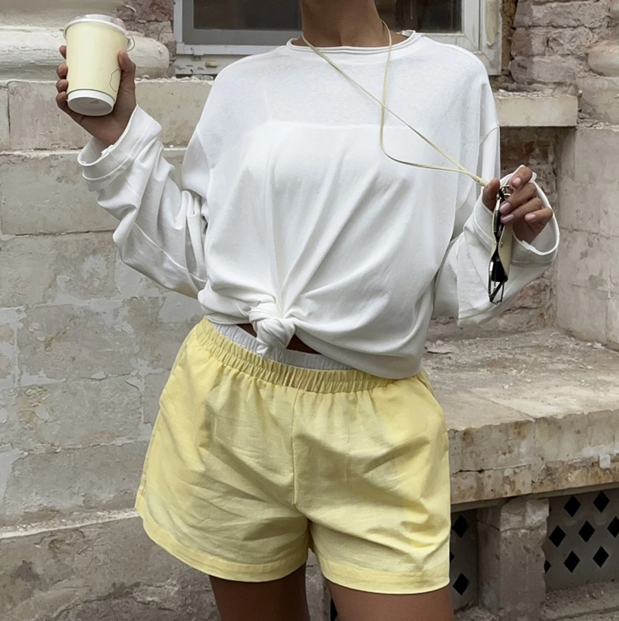 بلون طويل الأكمام المرأة 2025 الخريف والشتاء قاعدة فضفاضة تي شيرت علوي جولة الرقبة طويلة الأكمام تي شيرت #6