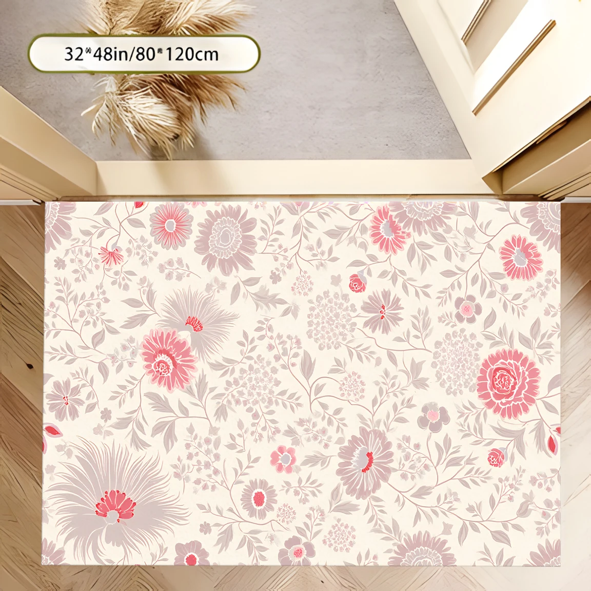 2D Large Carpet Retro Pink Floral French Gentle Style for Bedroom Living Room
