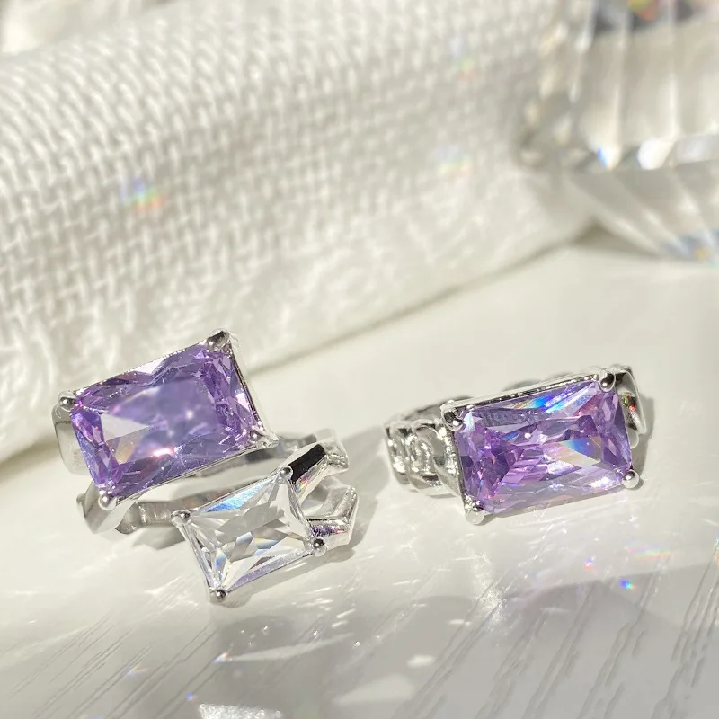 

MDL Муассанит стиль императорская сестра красочный фиолетовый цирконий модное нишевое сверкающее кольцо жидкий металлический винтажный палец кольцо