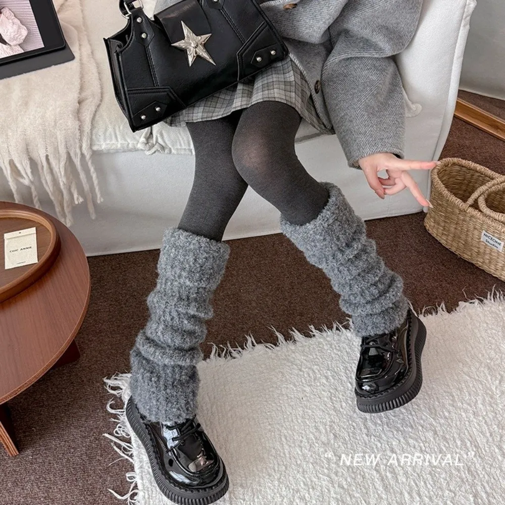 Thick Warm Knitted Leg Warmers Turn-Cuff Design Knitted Texture Fuzzy Leg Warmers Stretchy Fabric Fleece Lining