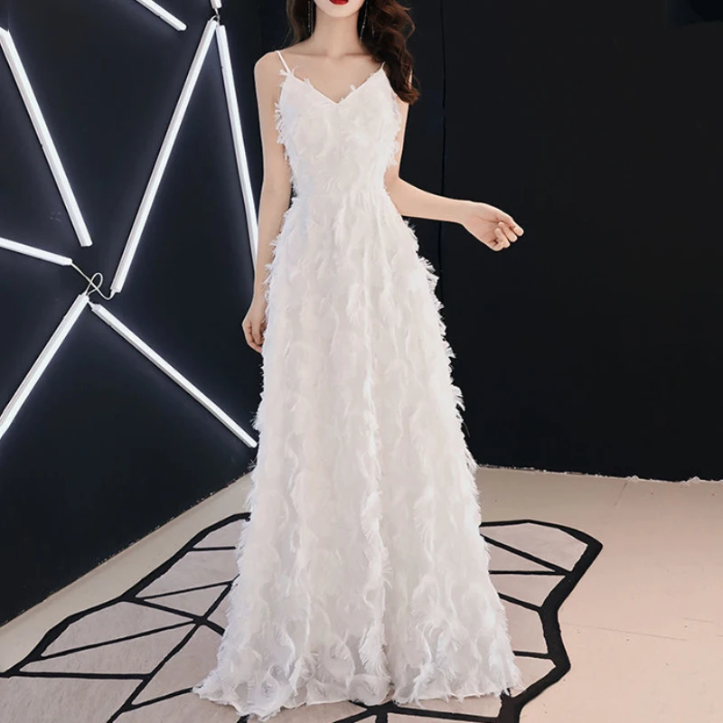 Customized Temperament Luxury Sling Sleeveless Formal Dresses Vintage High End Solid Tassel Slim A-line Ball Gown French Elegant