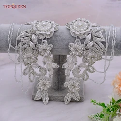 TOPQUEEN S80 Mode Silber Epauletten Schulter Dekorative Schmuck Temperament Kleidung Zubehör Handgemachte Perlen Strass