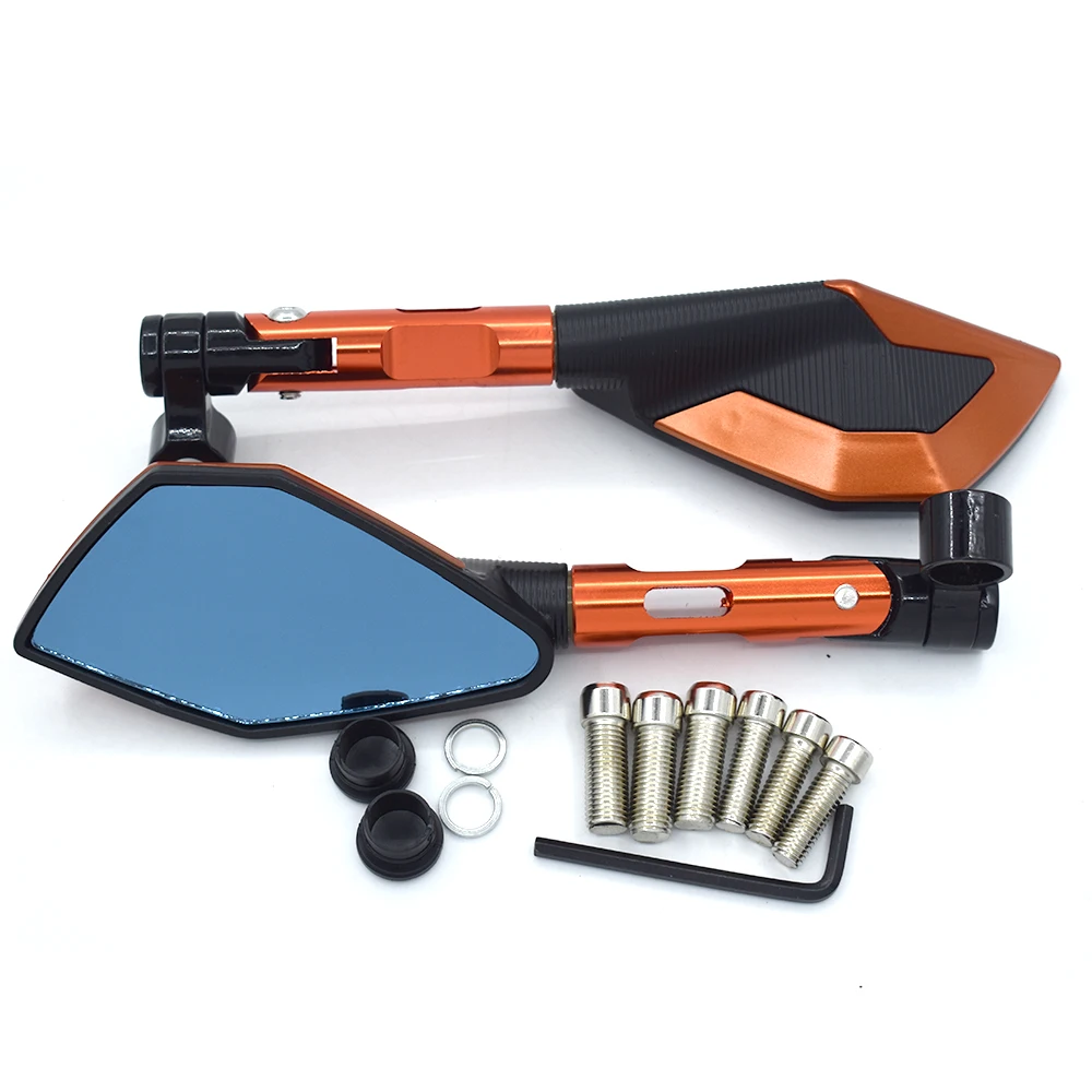 Motorcycle 10mm 8mm Universal CNC Aluminum Handlebar Rear View Mirrors Blue Anti-glare Mirror For Honda Scooter KTM duke 125/200